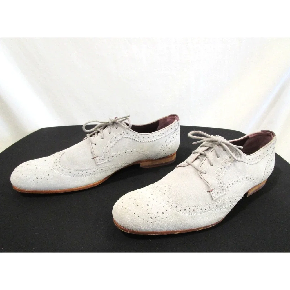 NWOB Ted Baker Gray Suede Wingtip Oxford Dress Shoes Men 10.5 B Narrow